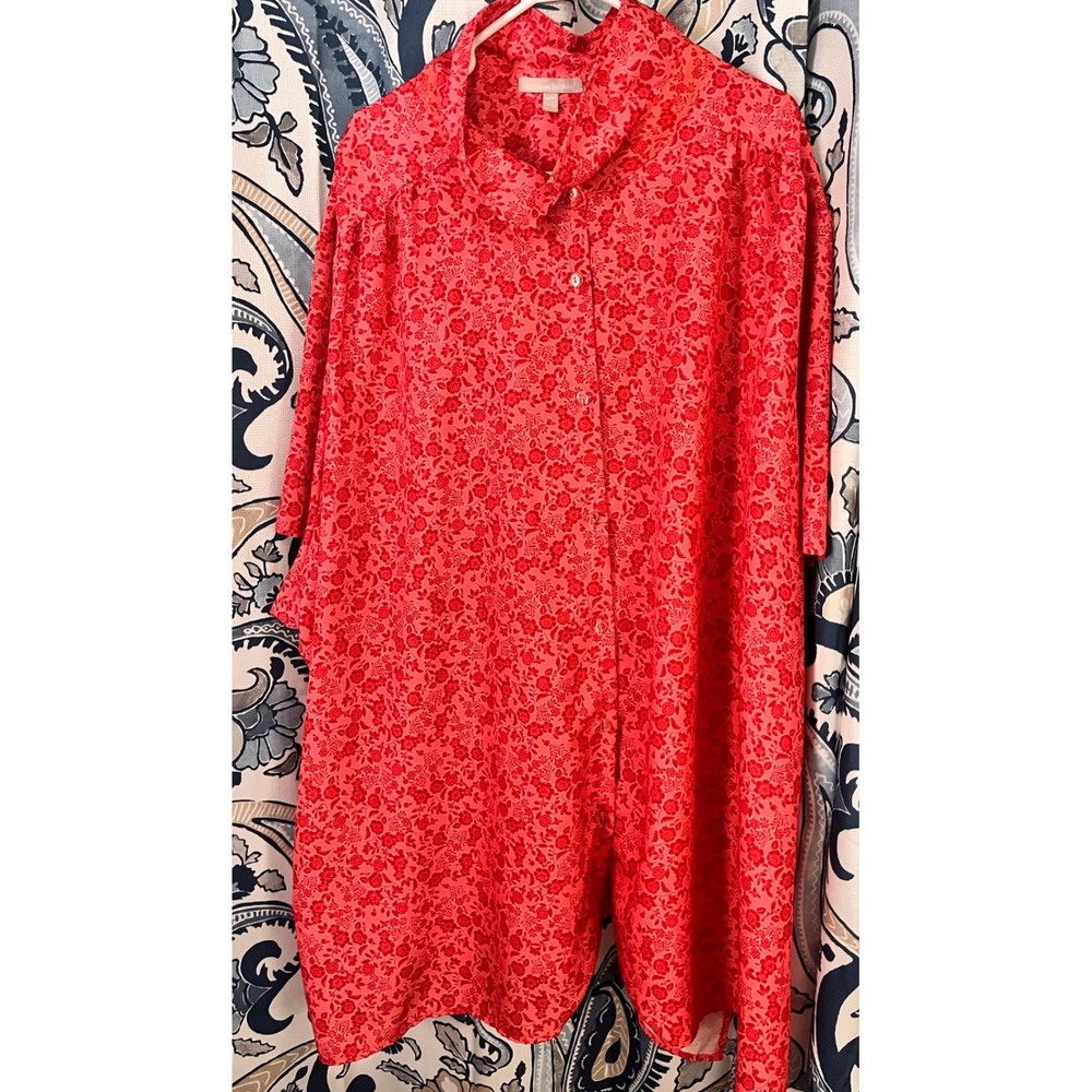 Woman Within‎ Plus Size 5X Coral Floral Short Sleeve Button Front Tunic Top